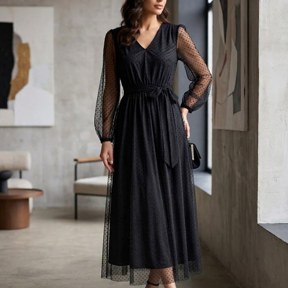 Anasofia Black Tulle Dress